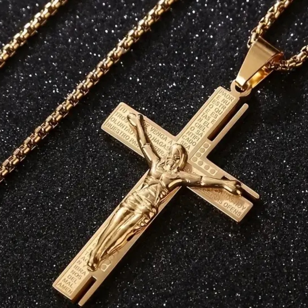 Gold Cross Pendant Necklace Stainless Steel Gold plated